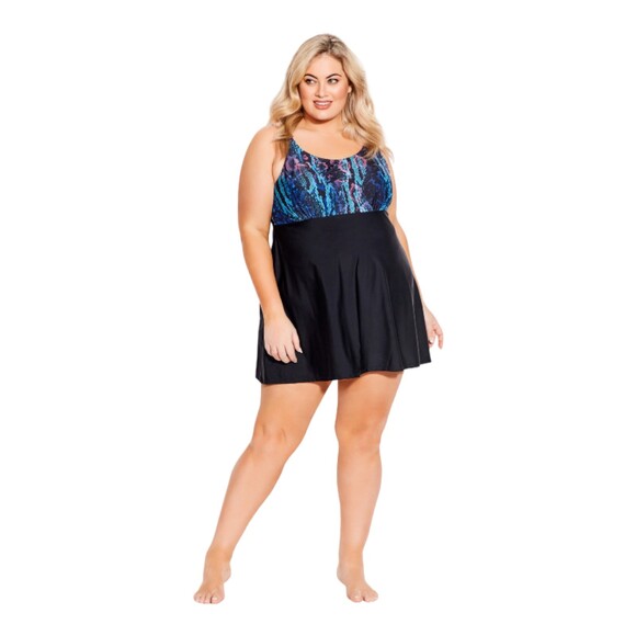 Avenue Metallic Python Swim Dress Women Plus 20 Built-in Bra - Picture 1 of 6
